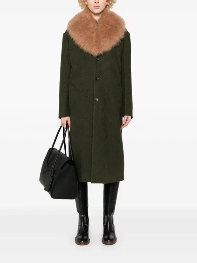 Bally Shearling-collar Coat In Green