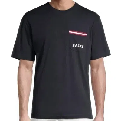 Bally Short Sleeve Pocket T-shirt In Navy Blue In Grey