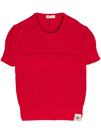 Bally Short-sleeve Ribbed-knit Top In Red