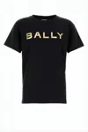 Bally Short-sleeved Black T-shirt With Metallic Gold Logo In Animal Print