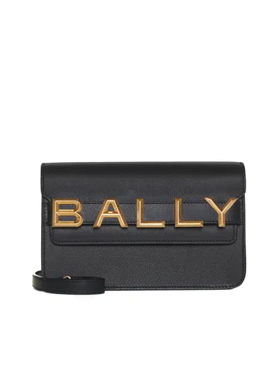 Bally Logo Crossbody Vernice Black Grained Calf Leather Shoulder Bag