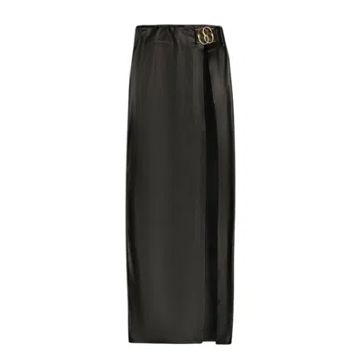 Bally Side Split Leather Skirt In Black