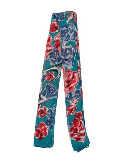 Pre-owned Bally Silk Floral Print Scarf In Blue