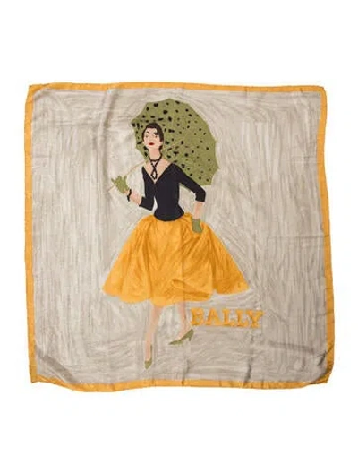 Pre-owned Bally Silk Graphic Print Scarf In Yellow