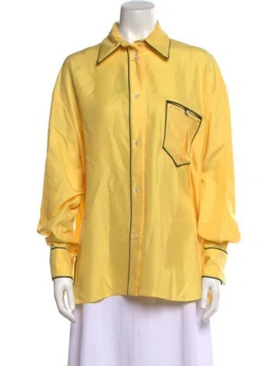 Pre-owned Bally Silk Long Sleeve Button-up Top W/ Tags In Yellow