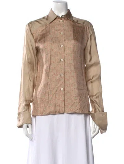 Pre-owned Bally Silk Printed Button-up Top In Brown