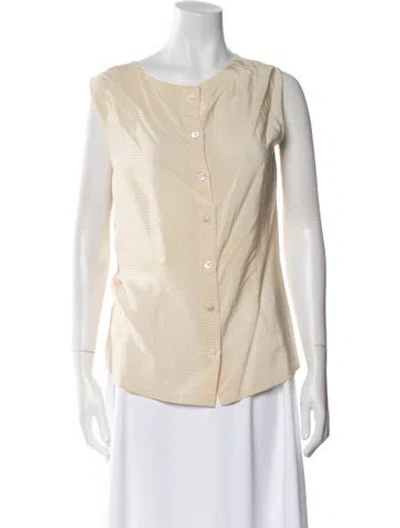 Pre-owned Bally Silk Scoop Neck Button-up Top In Neutral