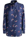Bally Illustration-print Silk Shirt In Blau