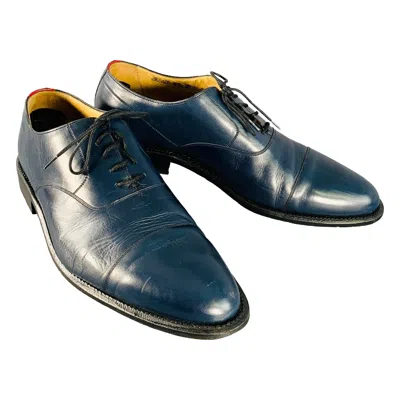 Pre-owned Bally Size 10 Navy Leather Oxford Lace-up Shoes In Blue