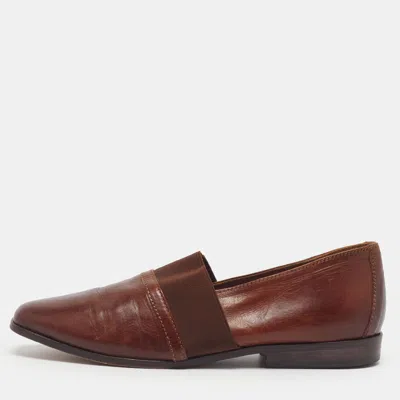 Pre-owned Bally Size 37.5 Brown Leather Elastic Gore Strap Loafers