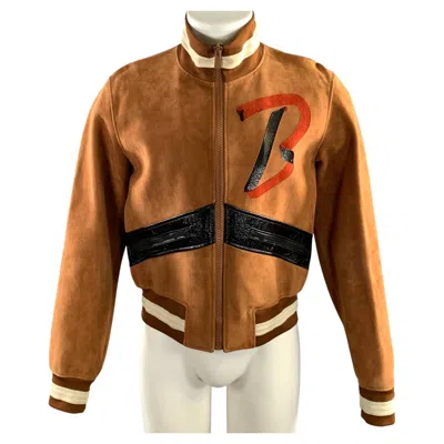Pre-owned Bally Size 38 Brown Black Leather Zip Up Jacket