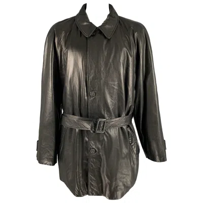 Pre-owned Bally Size 48 Black Leather Zip Buttons Coat