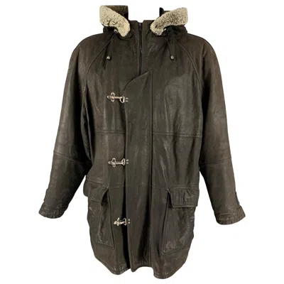 Pre-owned Bally Size 48 Grey Green Leather Nautical Coat