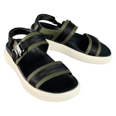 Pre-owned Bally Size 7 Jere Black Charcoal Nylon Rubber Sole Buckle Sandals