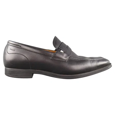 Pre-owned Bally Size 7.5 Black Leather Penny Loafers