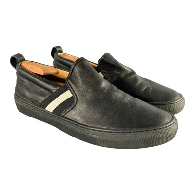 Pre-owned Bally Size 9.5 Black White Stripe Leather Slip On Loafers