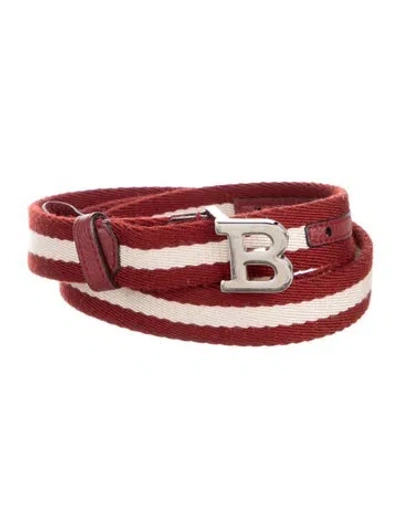 Pre-owned Bally Skinny Canvas Belt In Red