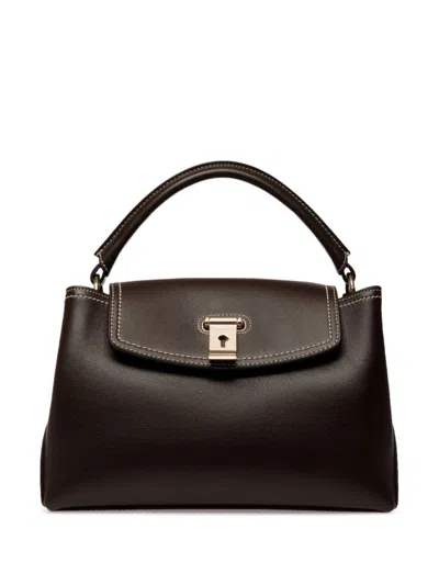 Bally Elegant Hammered Leather Mini Handbag With Versatile Straps In Ebony/yellow Gold
