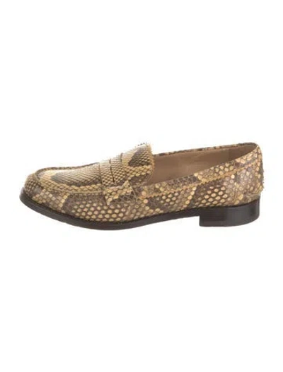 Pre-owned Bally Snakeskin Animal Print Loafers In Brown