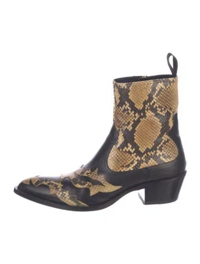 Pre-owned Bally Snakeskin Animal Print Western Boots In Blue