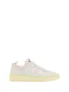 Bally Perforated Pull Tab Rubber Sole Sneakers In White/rosa