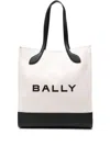Bally Spacious Beige Canvas Tote With Black Leather Accents In Multi