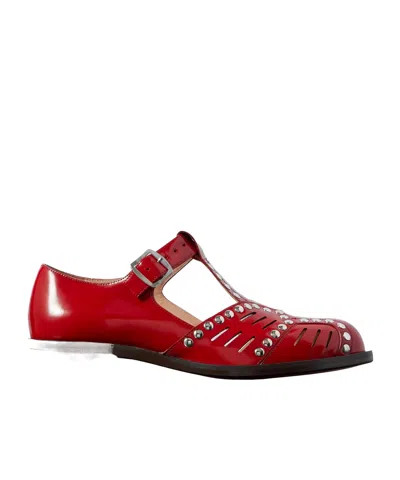 Bally Spiegel Studded Cutout Glossed-leather Brogues In Red