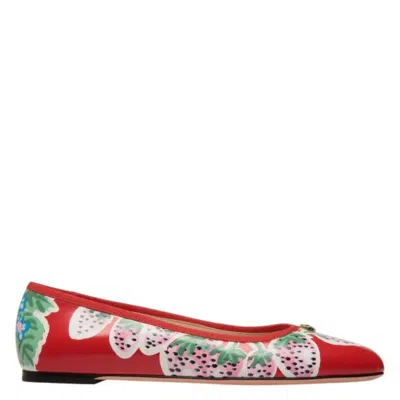 Bally Strawberry Print Leather Rina Flats In Red
