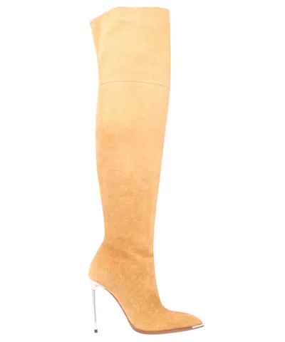 Bally Stretch Suede Over The Knee Boots In Sand