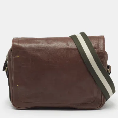 Pre-owned Bally Stripe Brown Leather Messenger Bag