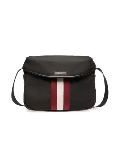 Bally Stripe-detail Canvas Messenger Bag In Black