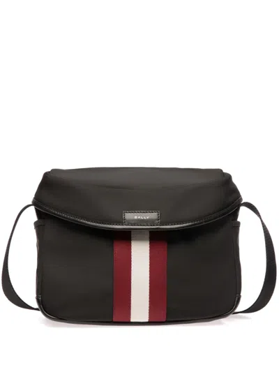 Bally Stripe-detail Canvas Messenger Bag In Black