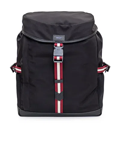 Bally Stripe Detail Folding Top Backpack In Black
