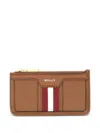Bally Striped Leather Card Holder In Brown