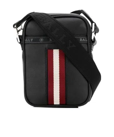 Bally Stripe Detail Logo Strap Messenger Bag In Black