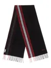 Bally Long Rectangular Black Scarf With Burgundy In Black