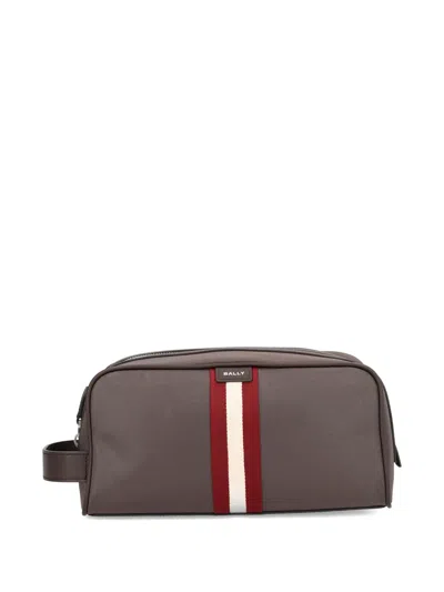 Bally Stripe-detail Wash Bag In Brown