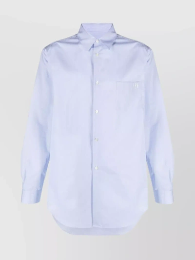 Bally Striped Cotton Shirt With Curved Hem And Pleated Back In Blue