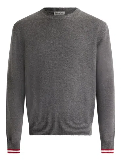 Bally Striped-cuff Crew-neck Sweater In Gray