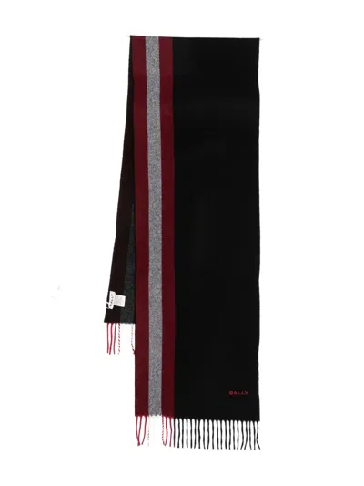 Bally Striped Fringed Scarf In Black
