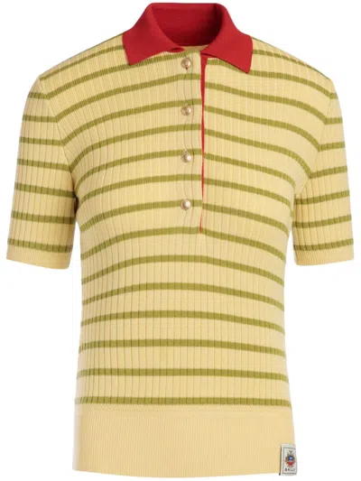 Bally Striped Knitted Polo Shirt In Yellow