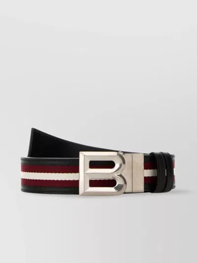 Bally Striped Leather And Fabric Belt In Black