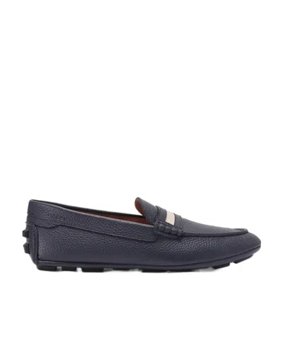 Bally Striped Round Head Loafers In Black