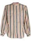 Bally Silk Shirt With Mandarin Collar And Pockets In Neutrals