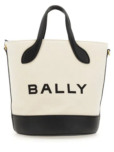 Bally Structured Bucket Bag With Dual Handles And Adjustable Strap In Powder