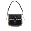 Bally Beckett Flat Medium Studded Glossed-leather Shoulder Bag In Black