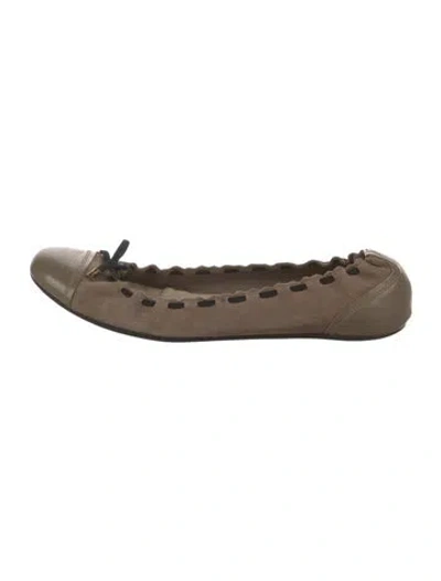 Pre-owned Bally Suede Bow Accents Ballet Flats In Brown