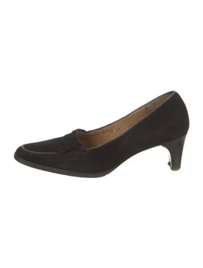 Pre-owned Bally Suede Bow Accents Pumps In Black