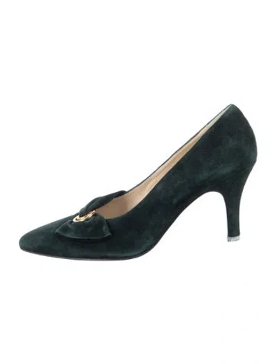 Pre-owned Bally Suede Bow Accents Pumps In Green