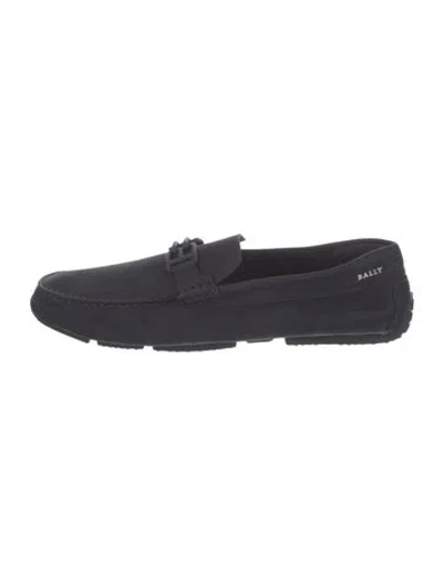Pre-owned Bally Suede Chain-link Accents Drivers In Blue